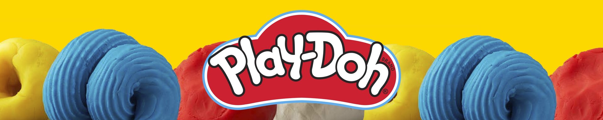 Play-Doh cans with fresh dough in red, yellow and blue